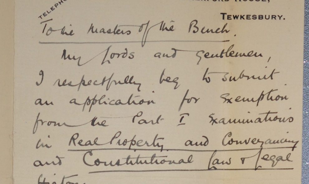 Petition to the Council of Lincoln's Inn from Gwyneth Bebb, dated June 1921