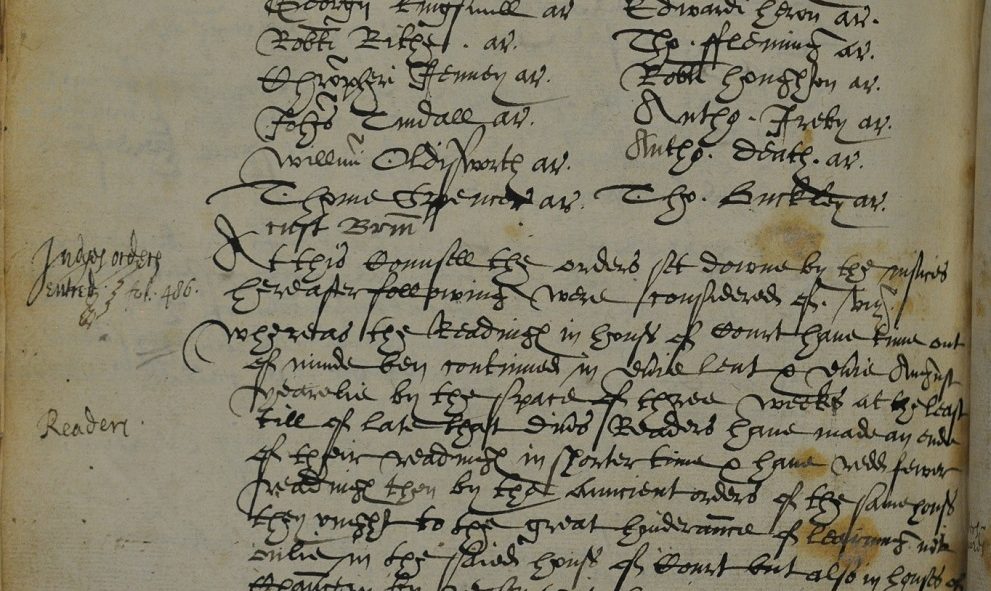Extract from the Lincoln's Inn Black Books listing the rules concerning the readings, dated 13 June 1591
