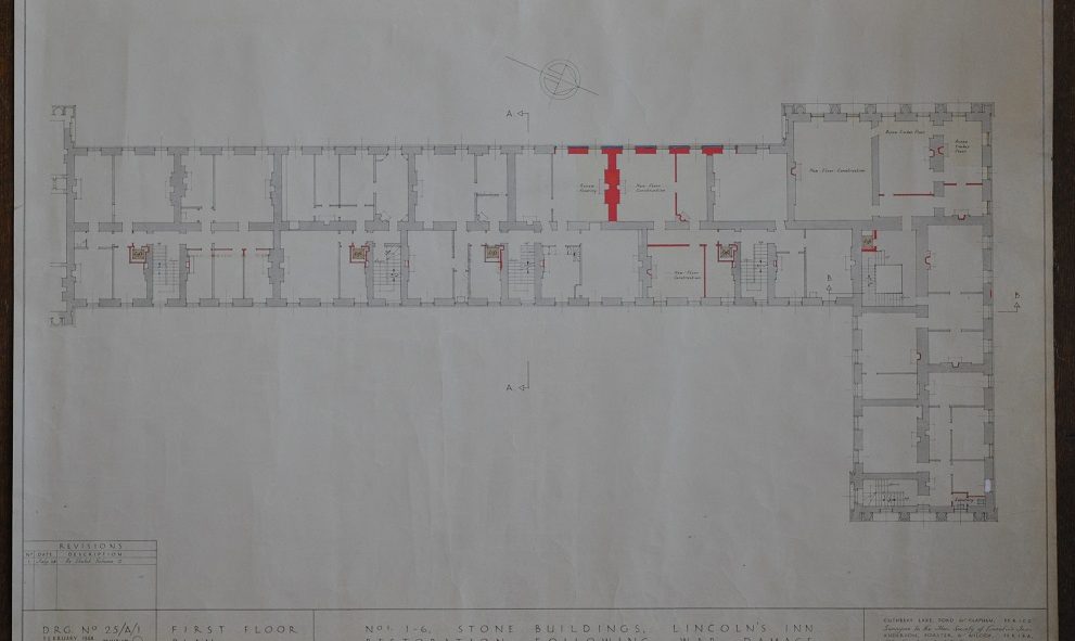Plans for repairing the damage to Stone Buildings at Lincoln's Inn