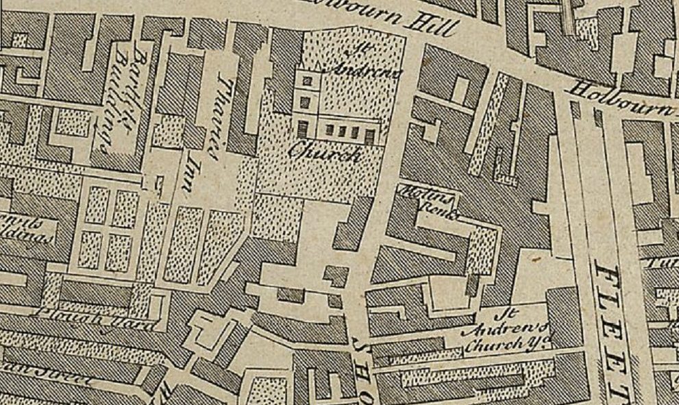 A survey of Farringdon ward showing the position of Thavies Inn, from 1755