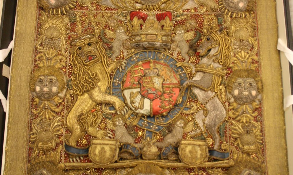 The coat of arms of King William IV on a Lord Chancellor's purse from the archives of Lincoln's Inn