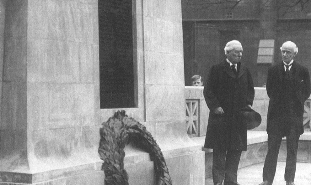 Photograph of the unveiling of the Lincoln's Inn War Memorial by Rt Hon H H Asquith, March 1921