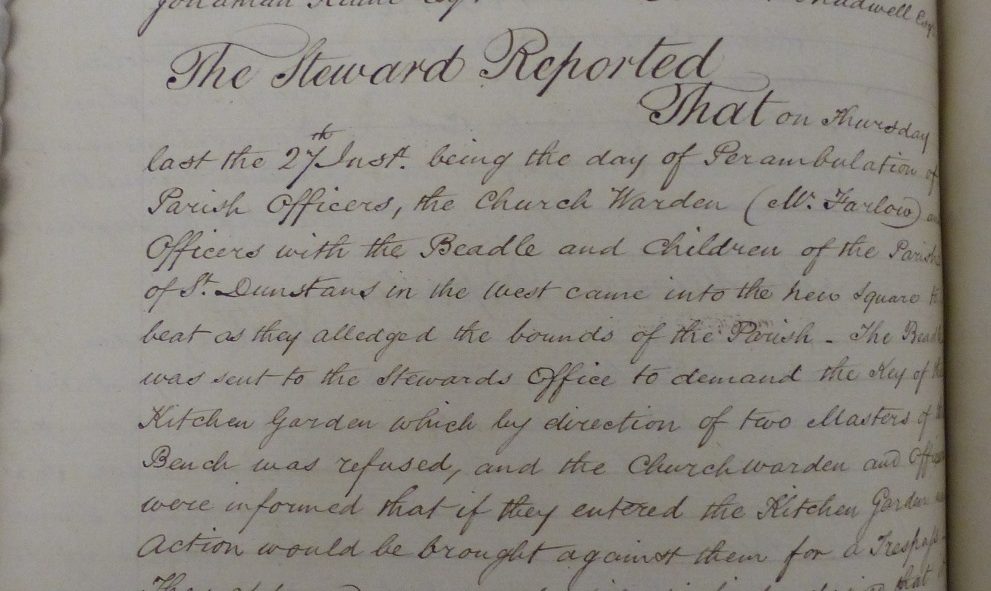 Extract from the Lincoln's Inn Black Books relating to parish boundaries, 31 May 1824