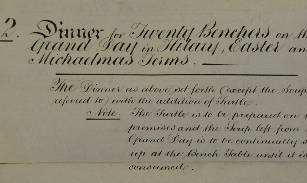 Document from the Lincoln's Inn archives detailing food served to the Bench on Grand Days