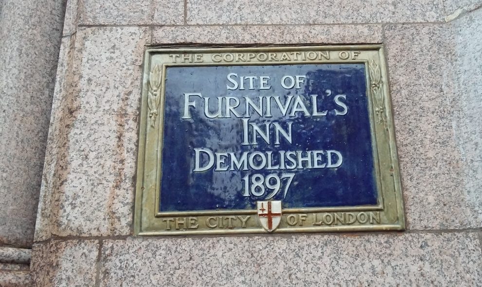 Plaque indicating the site of Furnival's Inn, present day
