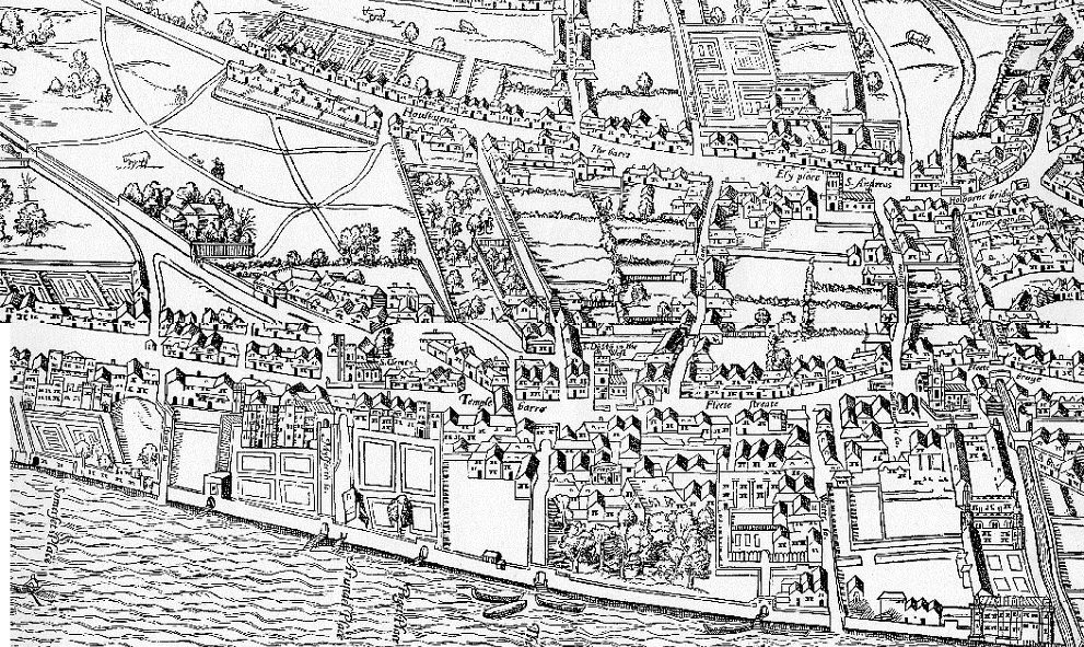 An historic Agas Map illustration of Lincoln's Inn