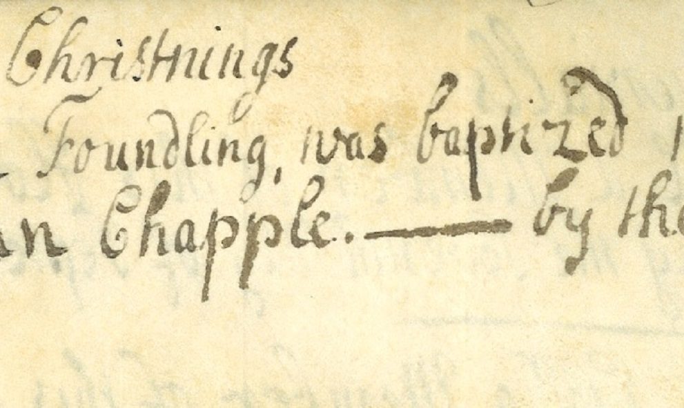Baptism register entry from Lincoln's Inn Chapel for the christening of George Lincoln, foundling
