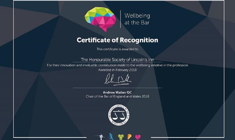 Certificate of Recognition for Wellbeing at the Bar