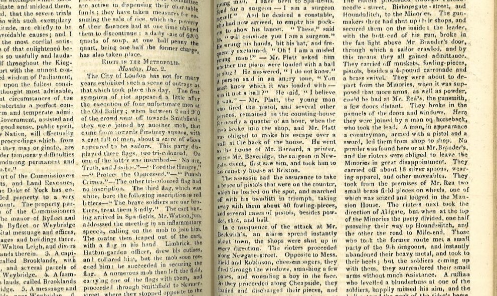 Extract from 'Gentleman’s Magazine', giving an account of the Spa Fields Riots