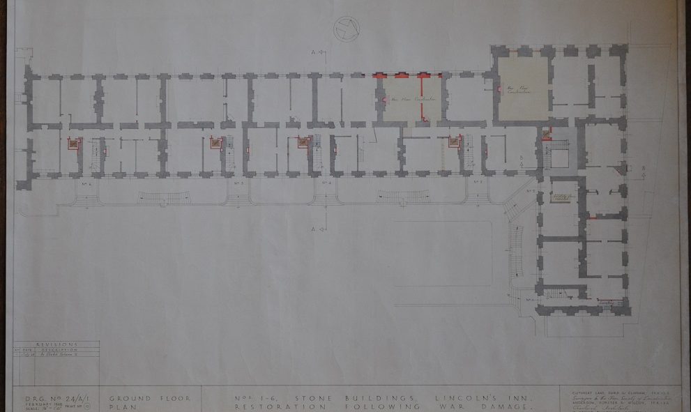 Plans for repairing the damage to Stone Buildings at Lincoln's Inn