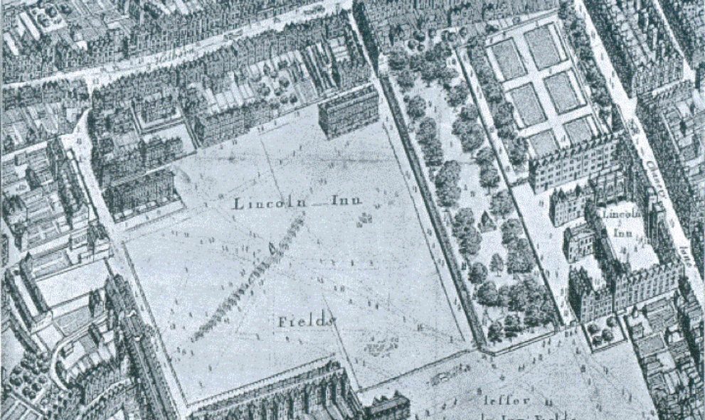 Historic aerial depiction of Lincoln's Inn from Hollar