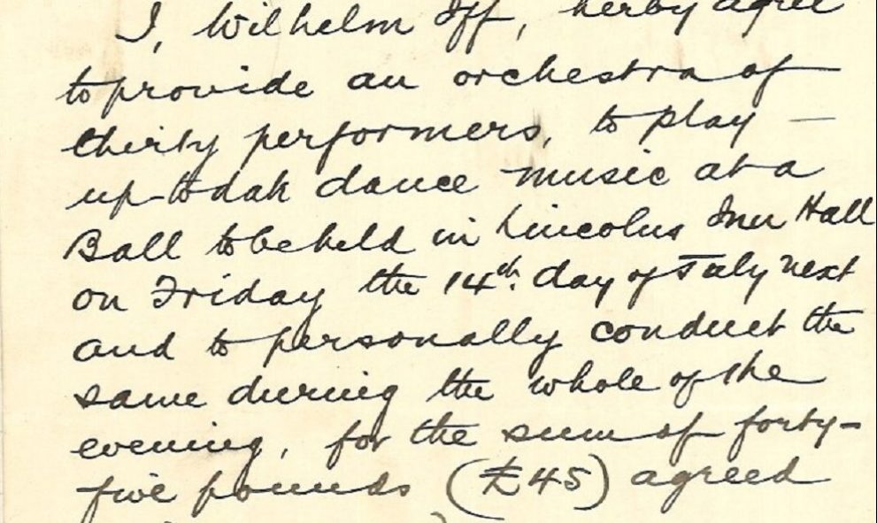 Letter from Wilhelm Iff from the Lincoln's Inn archives confirming a booking for the Summer Ball in July 1905