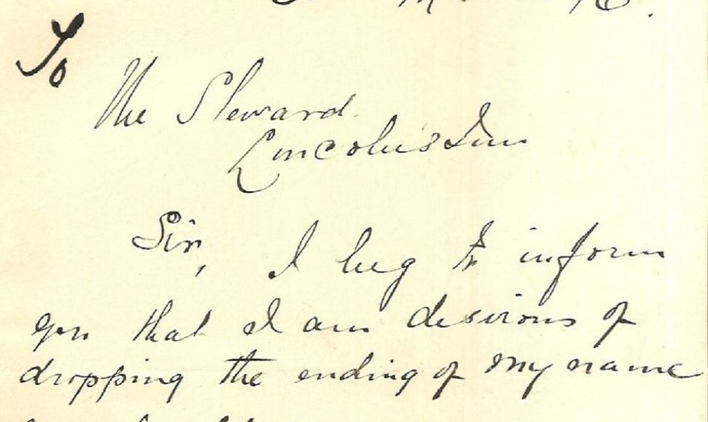 Letter to Lincoln's Inn Council from Mohammed Ali Jinnah, requesting his name to be changed before being called to the bar, 1896