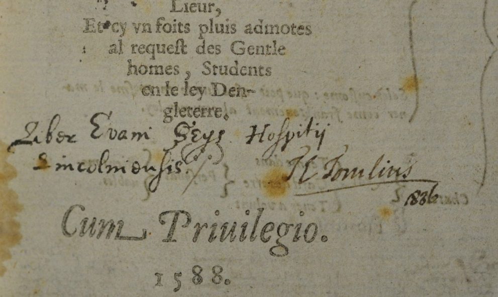 Extract from Littleton’s Treatise on Tenures (1588), with the signatures of Evan Seys and T. E. Tomlins