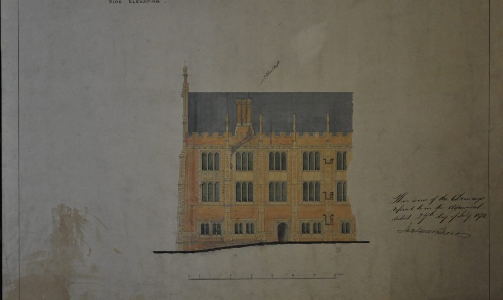Drawing detailing the north elevation of the Library at Lincoln's Inn