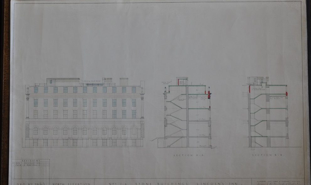 Plans for repairing the damage to Stone Buildings at Lincoln's Inn