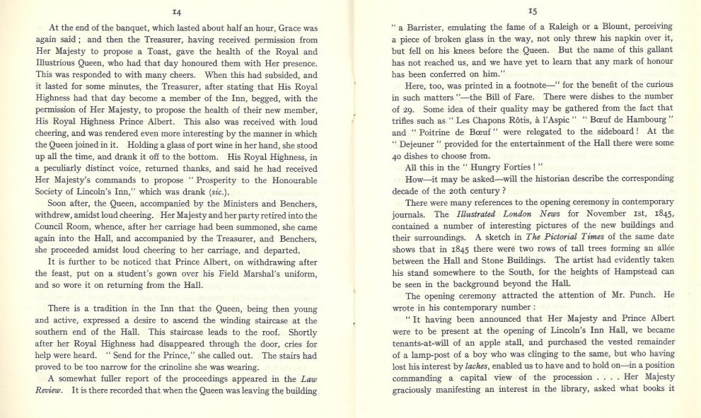 Copy of a booklet produced to commemorate the centenary of the opening of the Great Hall at Lincoln's Inn