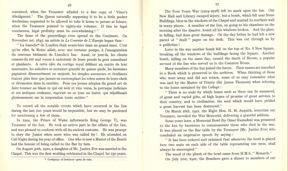 Copy of a booklet produced to commemorate the centenary of the opening of the Great Hall at Lincoln's Inn