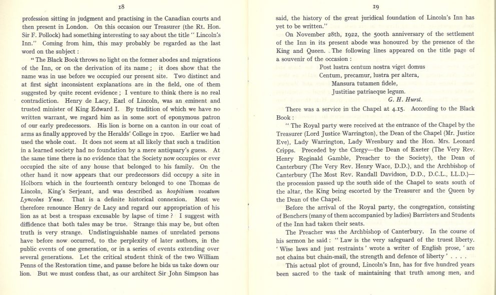 Copy of a booklet produced to commemorate the centenary of the opening of the Great Hall at Lincoln's Inn