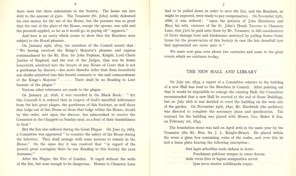 Copy of a booklet produced to commemorate the centenary of the opening of the Great Hall at Lincoln's Inn