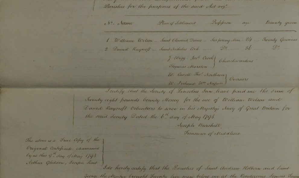 Document from Lincoln's Inn archives relating to the Napoleonic Wars