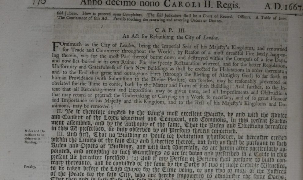 First page of the Fire of London Disputes Act 1666