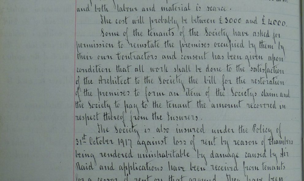 Extract from the Lincoln's Inn Black Books relating to an air raid during the First World War, December 1917
