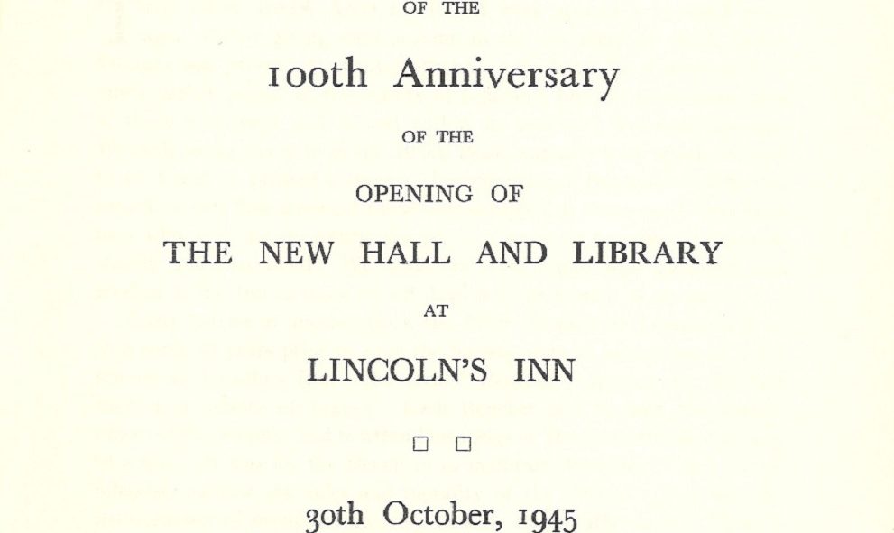 Copy of a booklet produced to commemorate the centenary of the opening of the Great Hall at Lincoln's Inn