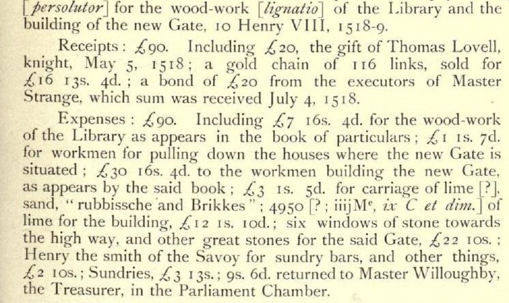 Translation of an entry in the Lincoln's Inn Black Book for 1506-1530, relating to Sir Thomas Lovell
