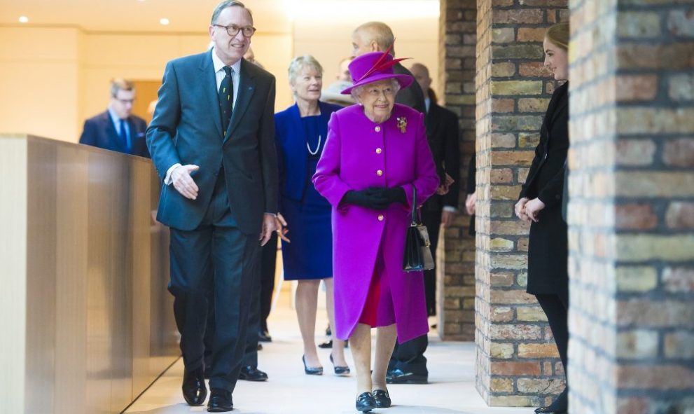 photo of the Rt Hon Lord Justice Patten, Her Majesty the Queen and Mary Kerr walking through the Ashworth Centre
