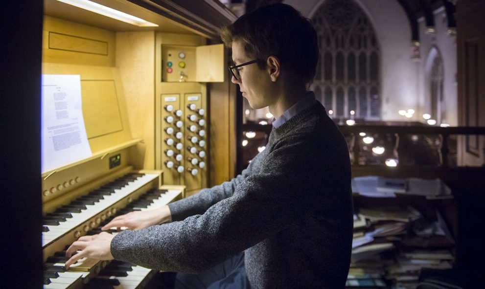 An organist plays music in the Lincoln's Inn Chapel