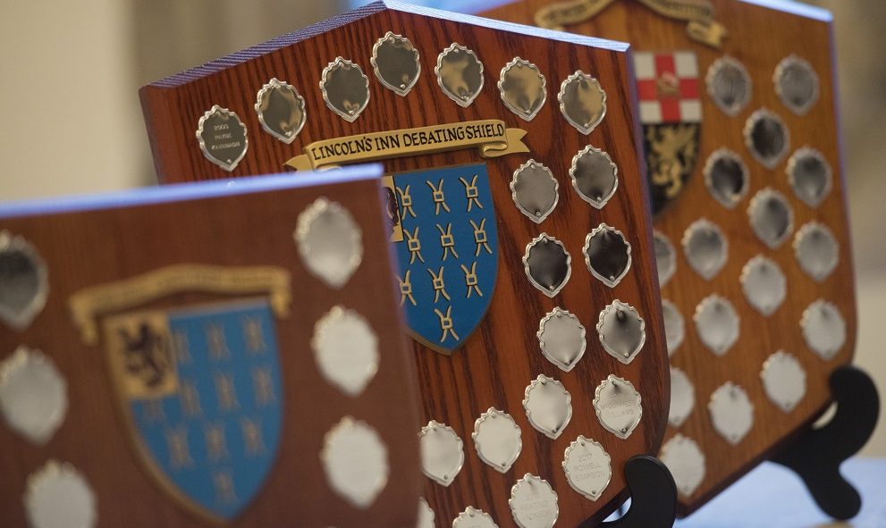 Picture showing the Lincoln's Inn Debating Shield and Crowther Shield.