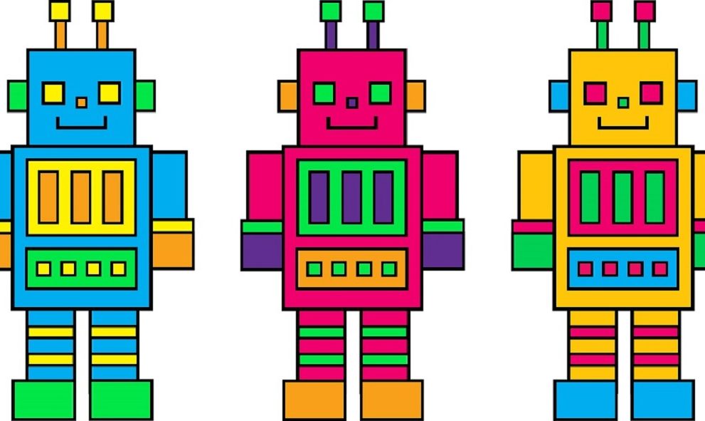 illustration of 3 toy robots in a row