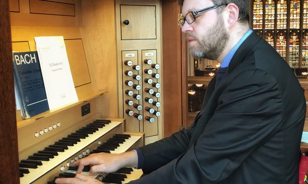 photo of William Whitehead, Associate Organist, playing the organ at Lincoln's Inn Chapel