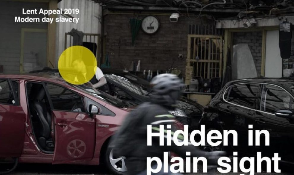 photo of car and man with man highlighted in yellow. Text: Hidden in plain sight