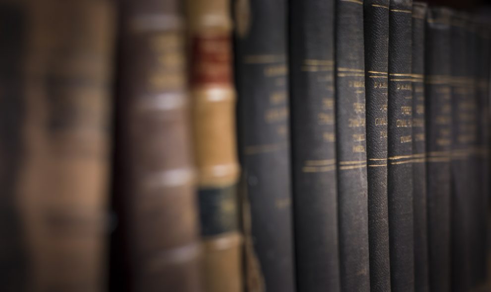 row of legal books on shelf
