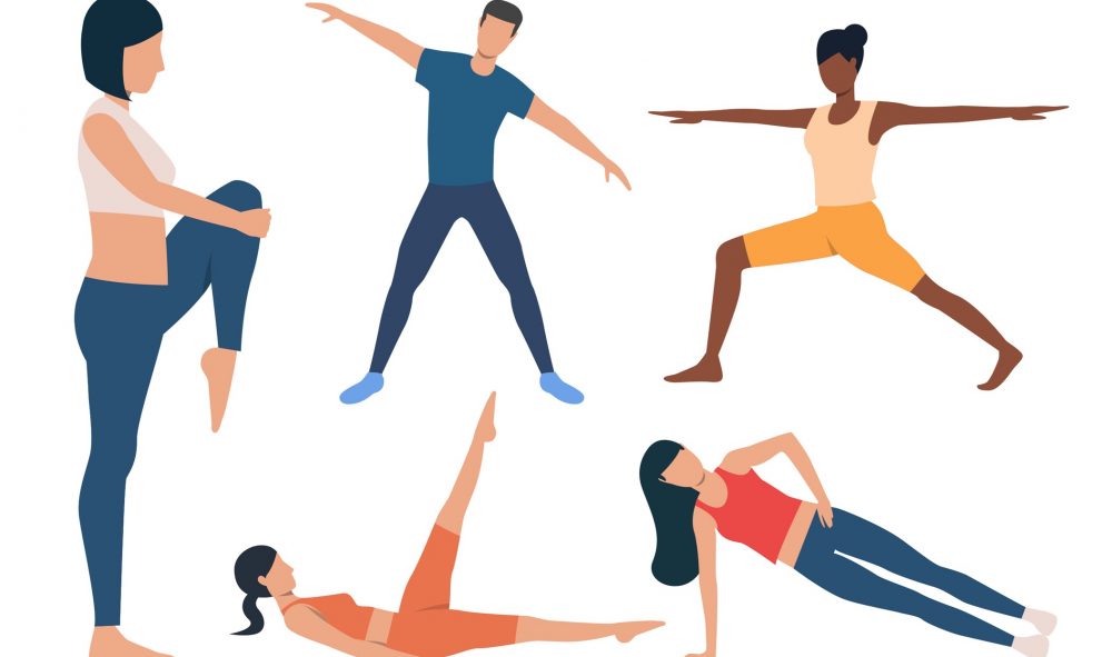 men and women exercising
